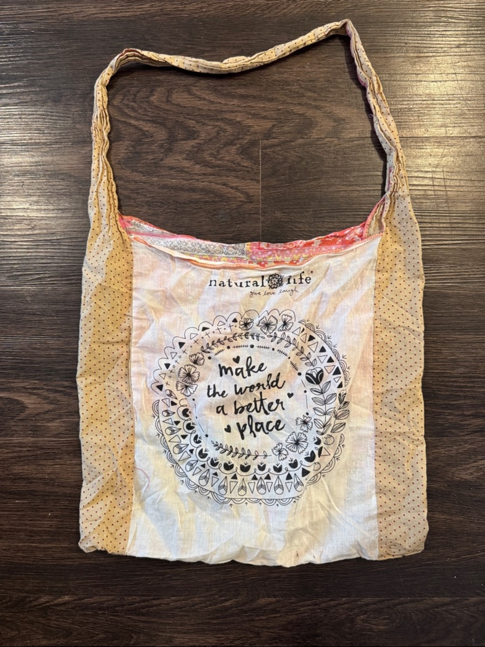 NATURAL LIFE Beige & Cream Canvas Crossbody Bag with Floral Print